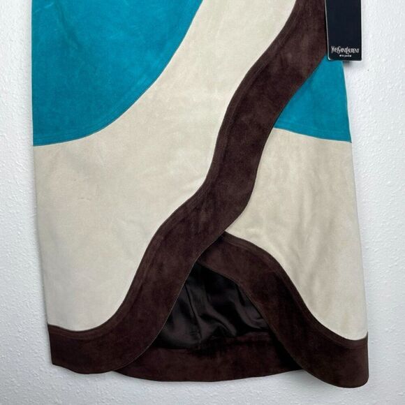 NWT Size: 40 (US size L/8)Yves Saint Laurent Colorblock Suede Wrap Skirt - Picture 3 of 15